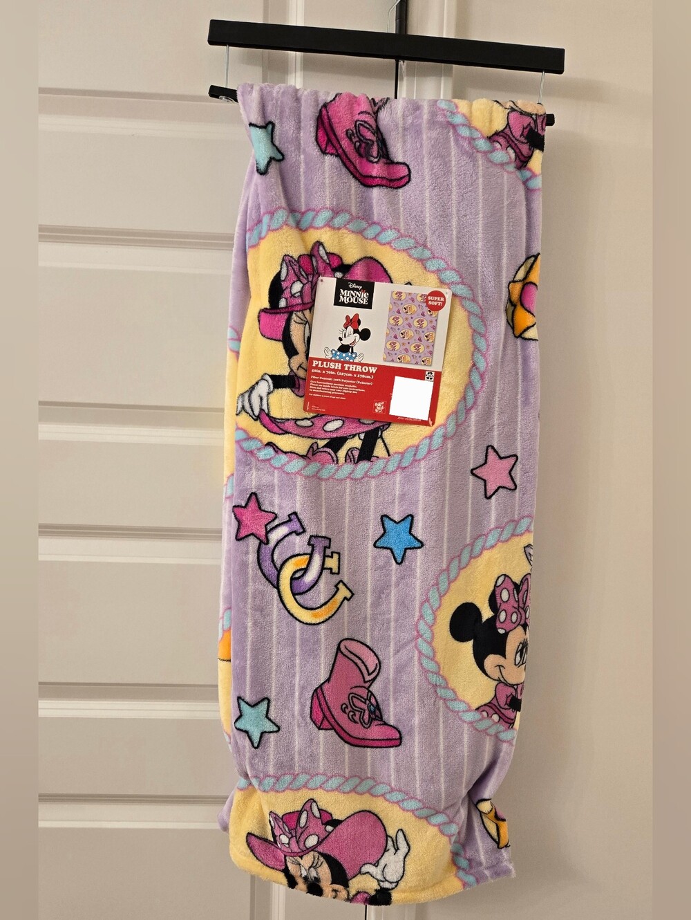Disney Minnie Mouse Cowgirl Western Purple and Pink Plush Throw Blanket